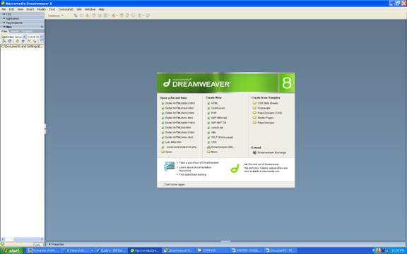 dreamweaver 8 welcome screen
